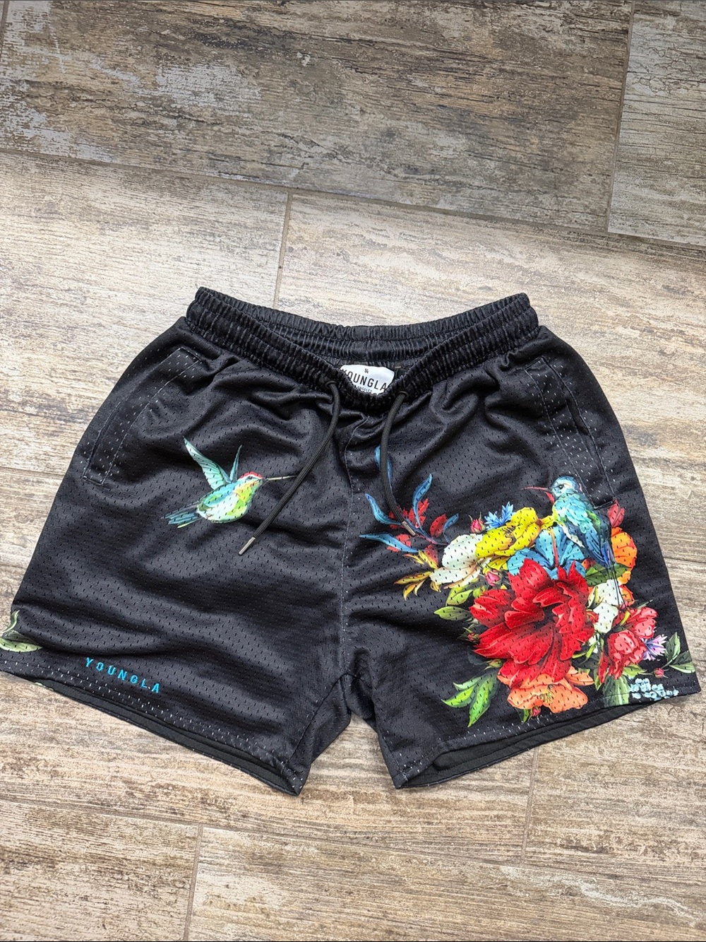 YoungLA Black Floral & Bird Print Men's Shorts